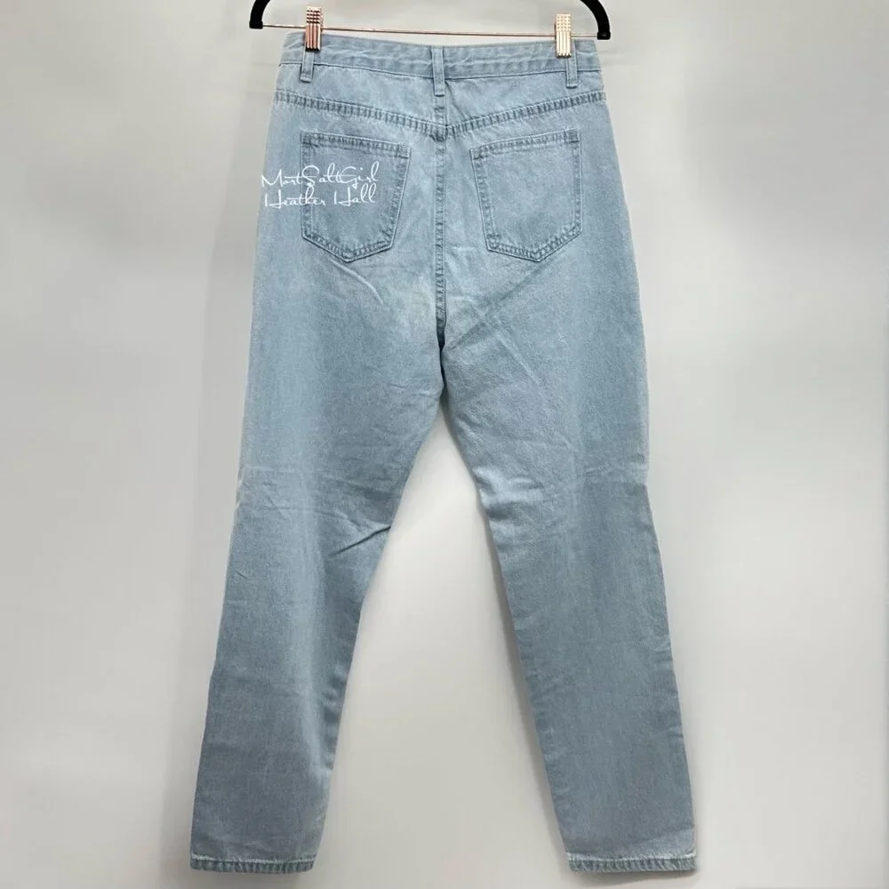 Shein Distressed Light Blue Ultra High-Waisted Denim Jeans 6
